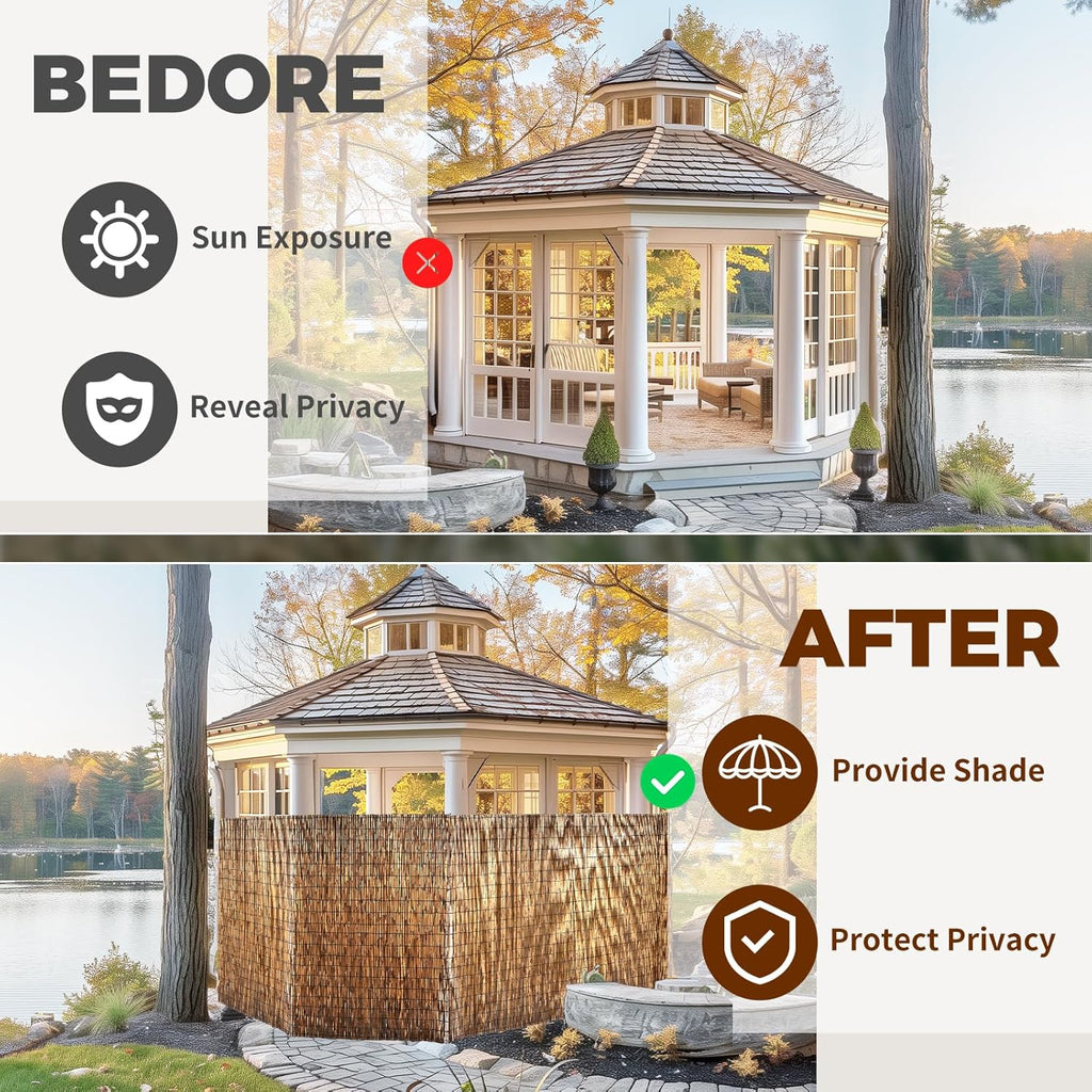 Natural Reed Fencing, Eco-Friendly Reed Fence, 4 feet High x 13.1 feet Long, Reed Screen for Backyard Patio Garden and More,Brown