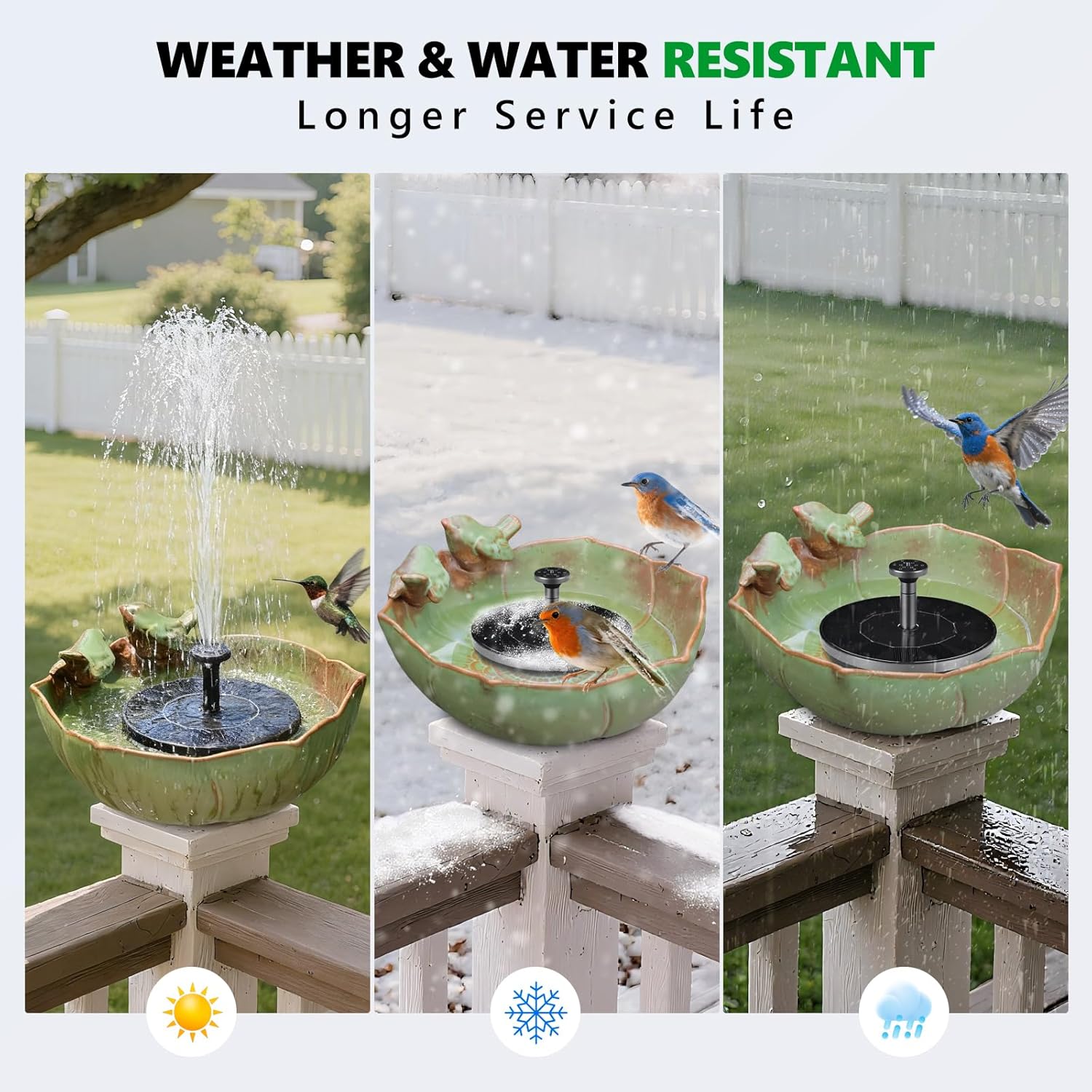 Solar Fountain Ceramic Bird Bath for Outdoors Hummingbird Solar Bubbler Fountain with Ground Ceramic Bird Baths Bowl for Outside, Large Table Top Garden Décor for Patio, Yard & Home
