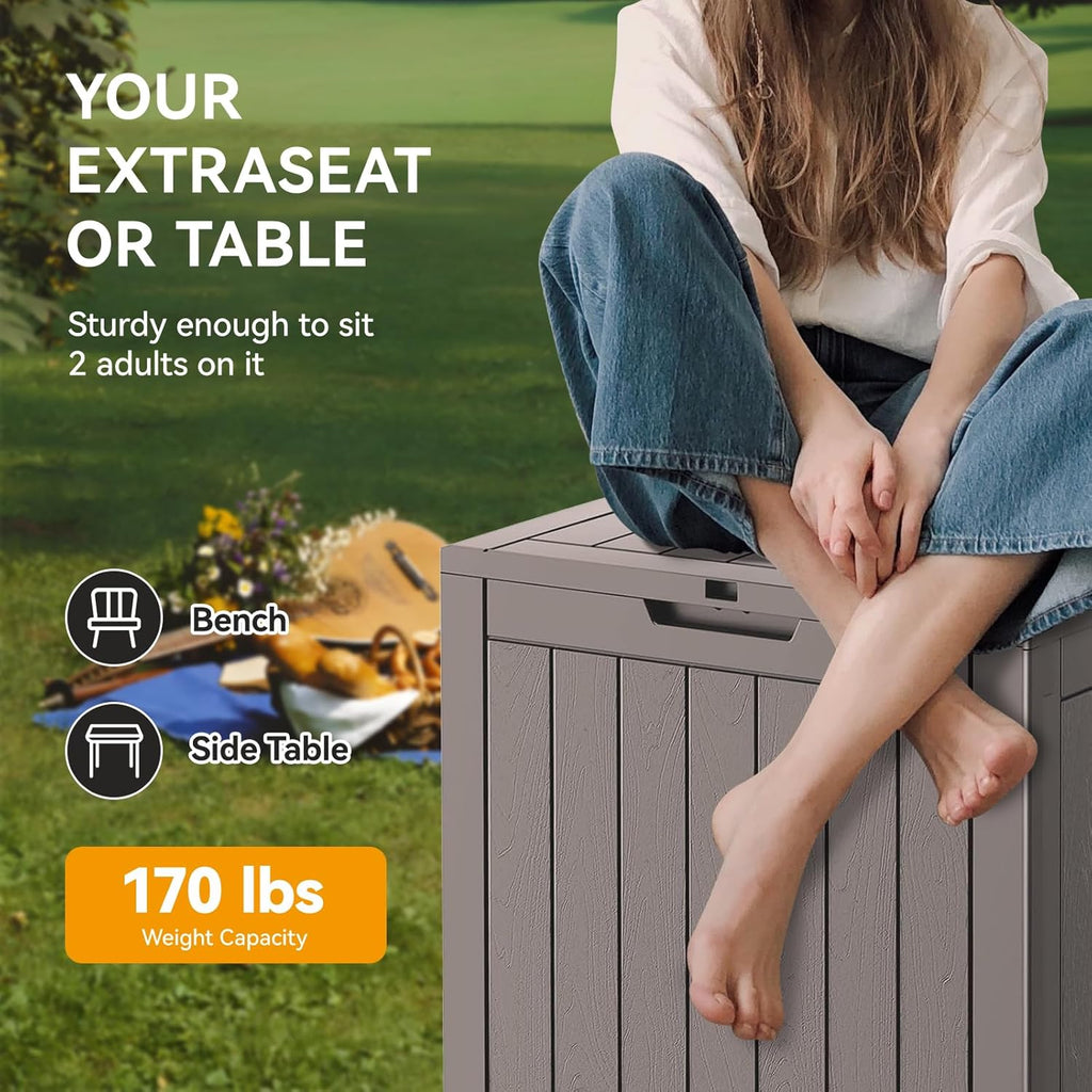 Outdoor Storage Box, 32 Gallon Deck Box Indoor Outdoor Storage Bin,Waterproof Resin Patio Storage Box for Garden Tools,Package Delivery,Pool Accessories,Sports Equipment,Patio Furniture,Lockable