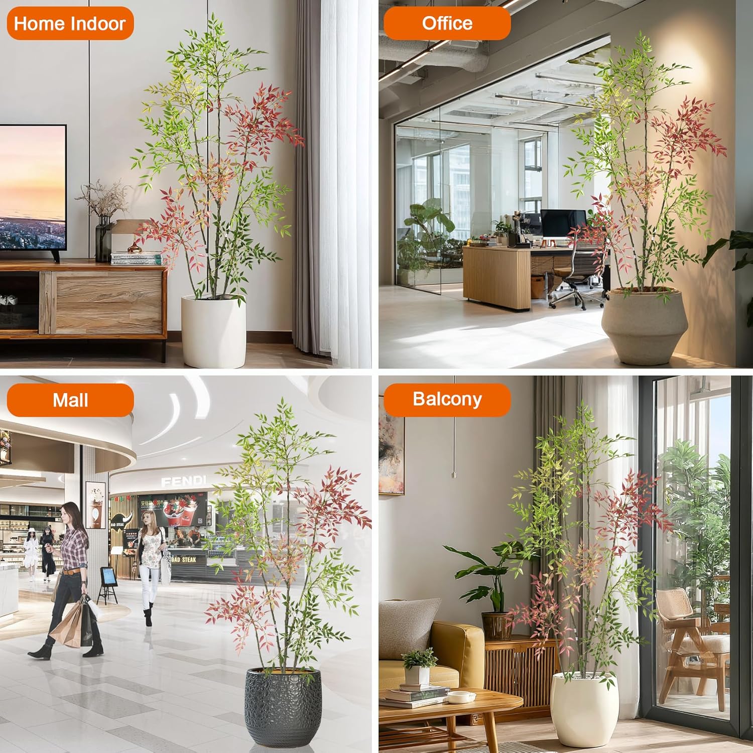 6.5ft Faux Bamboo Tree Artificial Nandina Tree Artificial Indoor Plants Realistic Fake Potted Tree with 800+ Leaves, Cement Planter - Home Office Decor Perfect for Housewarming Gift Non-Toxic