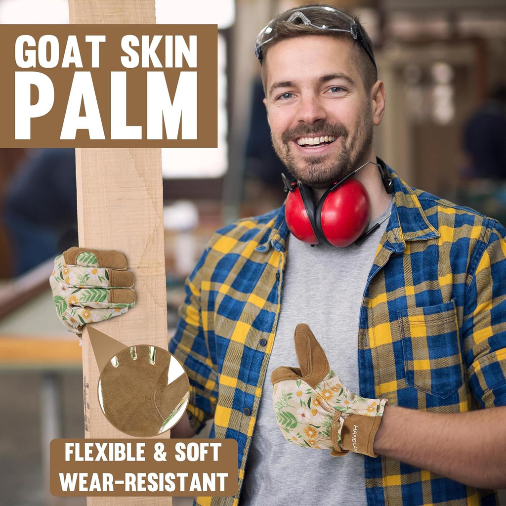 HLDD HANDLANDY Work Gloves for Women and Ladies, Leather Gardening Gloves Flexible Mechanic Working Gloves