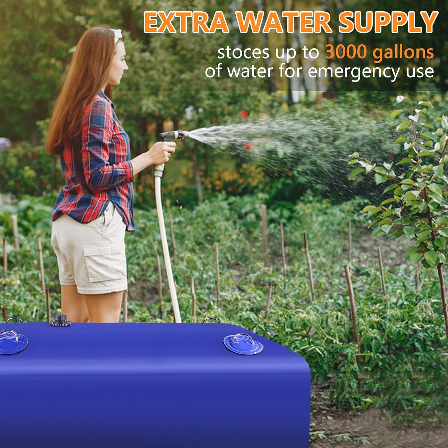 Water Tank, 30 Gallon Water Storage Bladder, Foldable Portable Water Storage, Large Water Storage Containers with 3/4" PVC Spigot and Hose Kit for Camping, Garden, Emergency Water Bag
