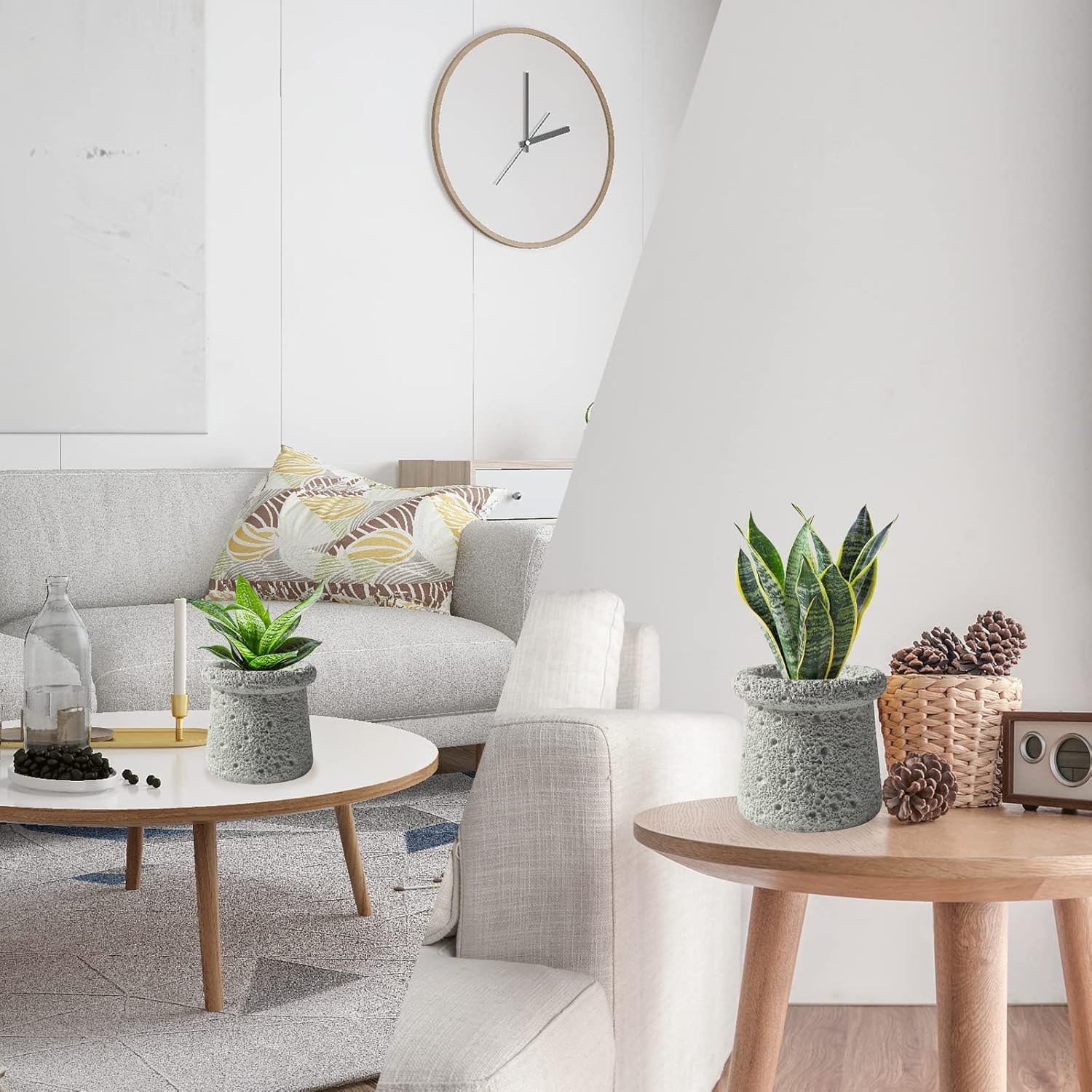 Cement Plant Pot Indoor, 4.5 Inch Flower Pot with Drainage Hole, Small Cement Planter for Home Office Decor (Beige)