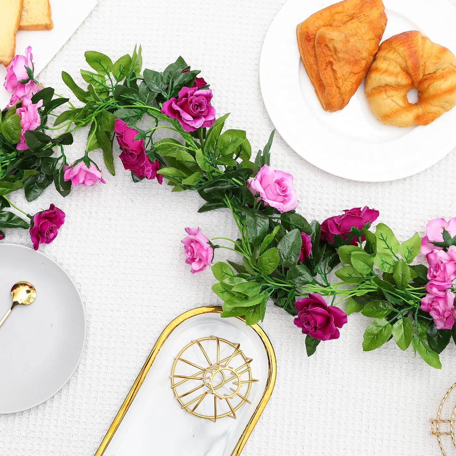 JUSTOYOU 2 Pack (15.8FT) Fake Rose Garland, Artificial Rose Vines Flowers Hanging Silk Rose Vine Wedding Home Backdrop Party Arch Arrangement Decoration