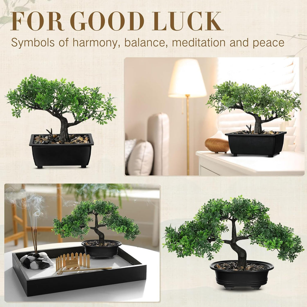 Jexine 4 Pack Artificial Bonsai Tree, Indoor Small Fake Plants in Pots for Home Table Office Desk Bathroom Shelf Bookshelf Bedroom Living Room Farmhouse Decorations