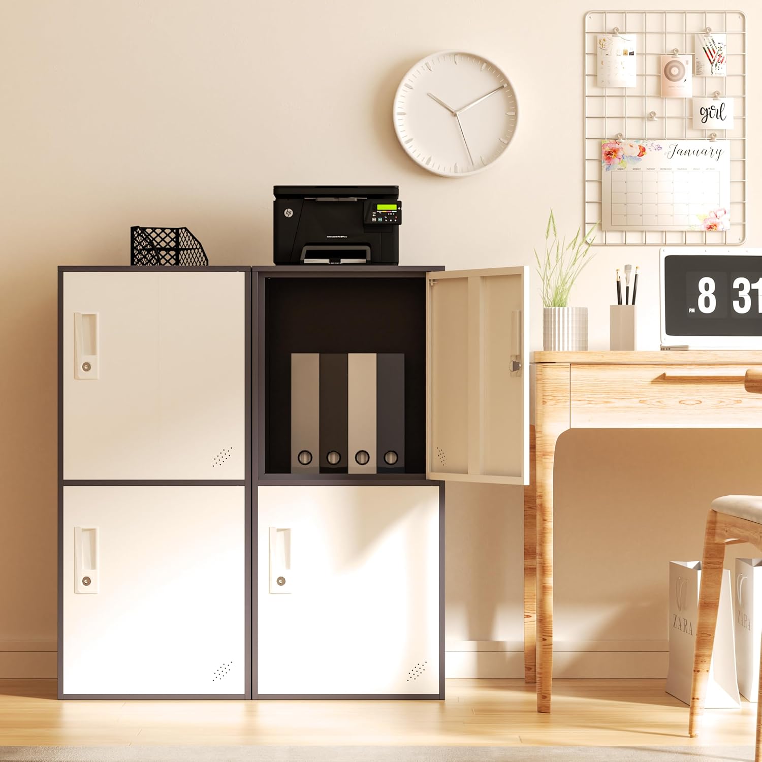 2 Door Vertical Stackable Storage Cabinet with Lock,Anti-Failing Device, Metal Lcoker,Organizer for Office, Home, Gym, School,Employee,Kids. (2D-Grey)