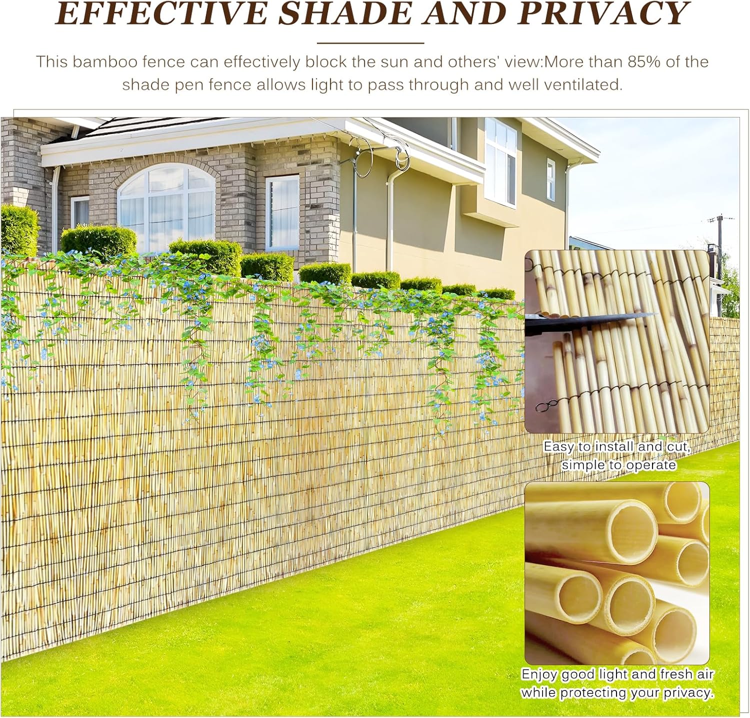 Natural Reed Fencing Rolls: Privacy Bamboo Fence 3/4/5/6ft High Roll Reed Screen, Decorative Bamboo Fencing for Outdoor Balcony Patio Garden Backyard,with Cable Zip Ties(Nature, 6x10ft)