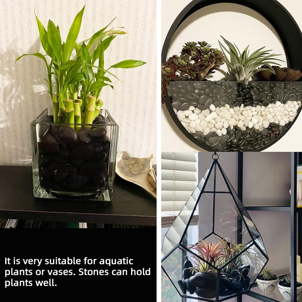 Black Pebbles for Plants 1.8lb Bulk Bag Aquarium Gravel 0.8"- 1.2" Decorative Polished Fish Tank Stone