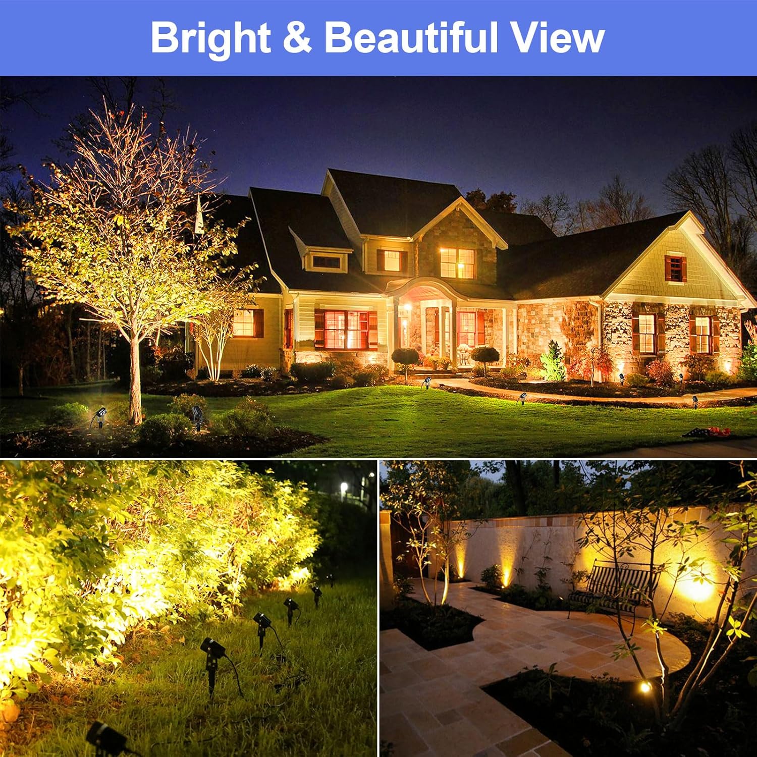 Landscape Lighting, 3W 12V Extendable Low Voltage 6 in 1 Landscape Lights with Transformer IP65 Waterproof 1800 Lumen Outdoor Spotlight for Garden Walls Trees Flag Pathway, Warm White