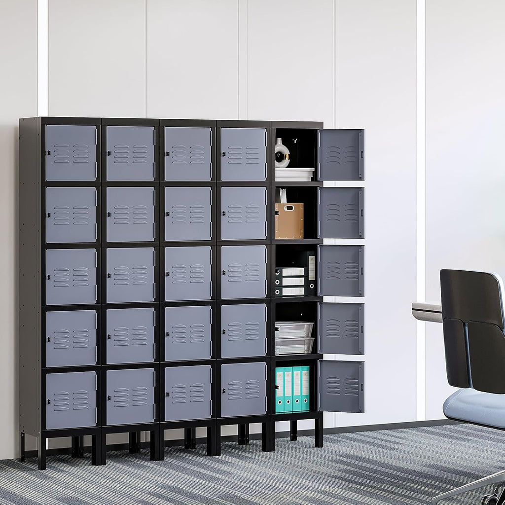 Yizosh Metal Lockers for Employees with Lock, Employees Locker Storage Cabinet with 5 Doors, Tall Steel Storage Locker for Gym, School, Office (Gray Black, 5 Door)