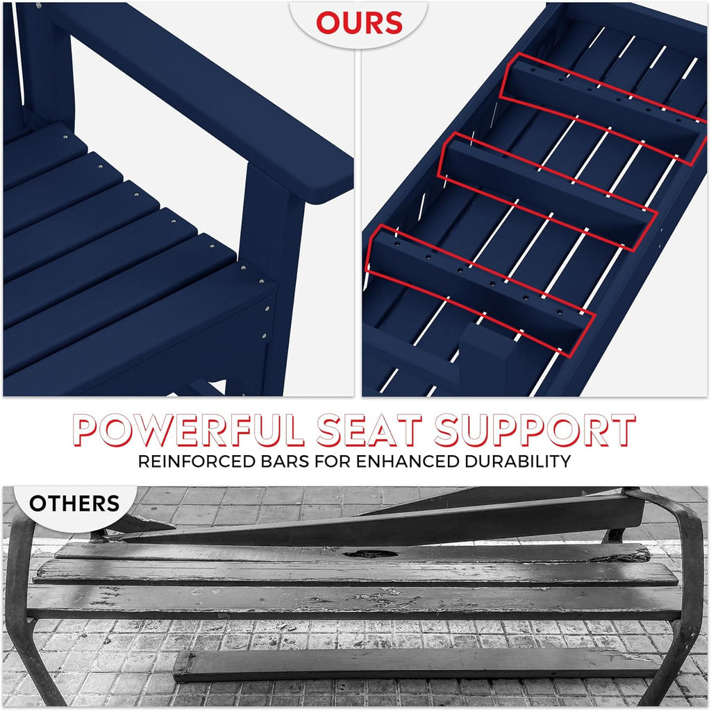 Garden Bench, Farmhouse Park Front Porch for Entryway Bench Outdoor Seating Low Bench Patio Bench Outside/Indoor, Navy Blue