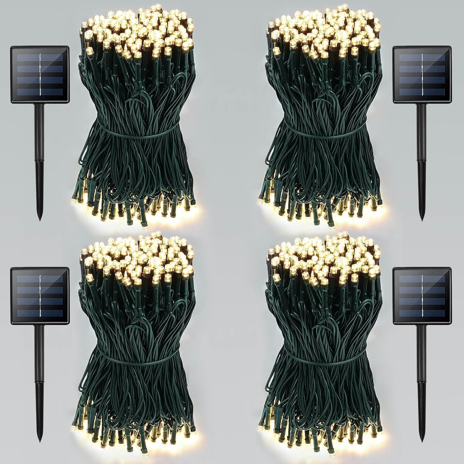 4 Pack Total 800 LED Solar Christmas Lights Outdoor, Solar String Lights for Outside with 8 Modes, Waterproof Green Wire Solar Powered Tree Light for Xmas Party Yard Garden Decorations (Warm White)