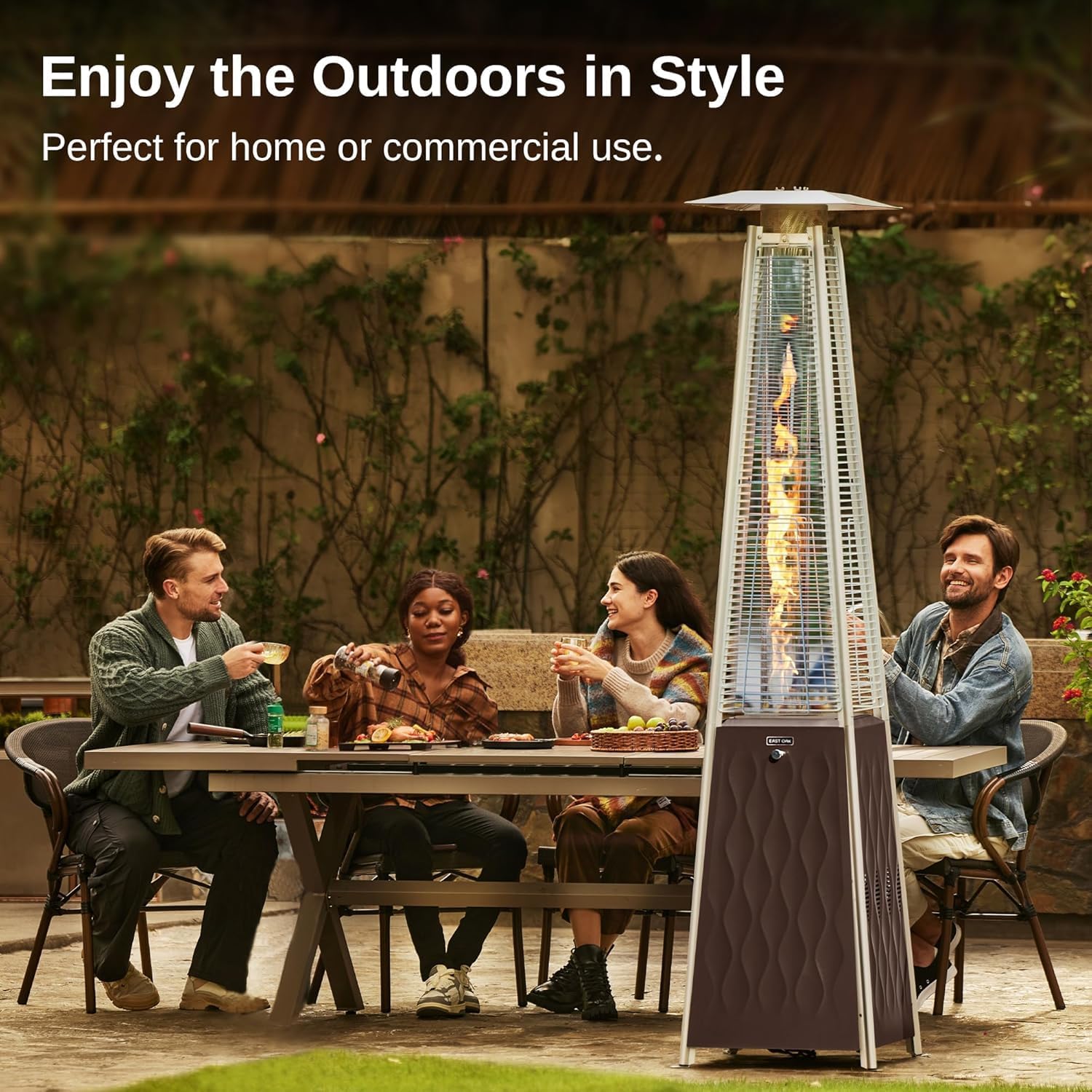 EAST OAK 48,000 BTU Pyramid Patio Heater, Quartz Glass Tube Propane Outdoor Heater with Wheels, Triple Safety Protection, 2025 Upgrade for Home, Backyard & Commercial Spaces, Bronze
