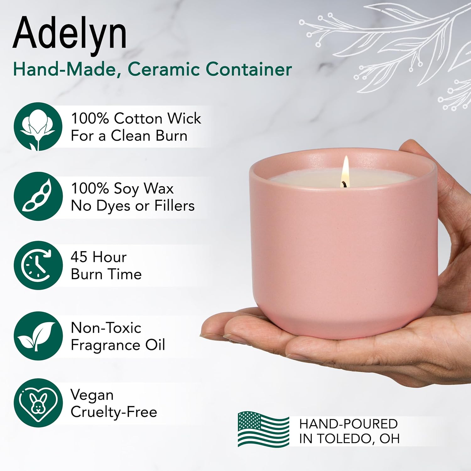 The Growing Candle, Lavender Scented, 8oz Ceramic Pot, Single Wick Aromatherapy Candles, 100% Soy for Women and Men, Adelyn