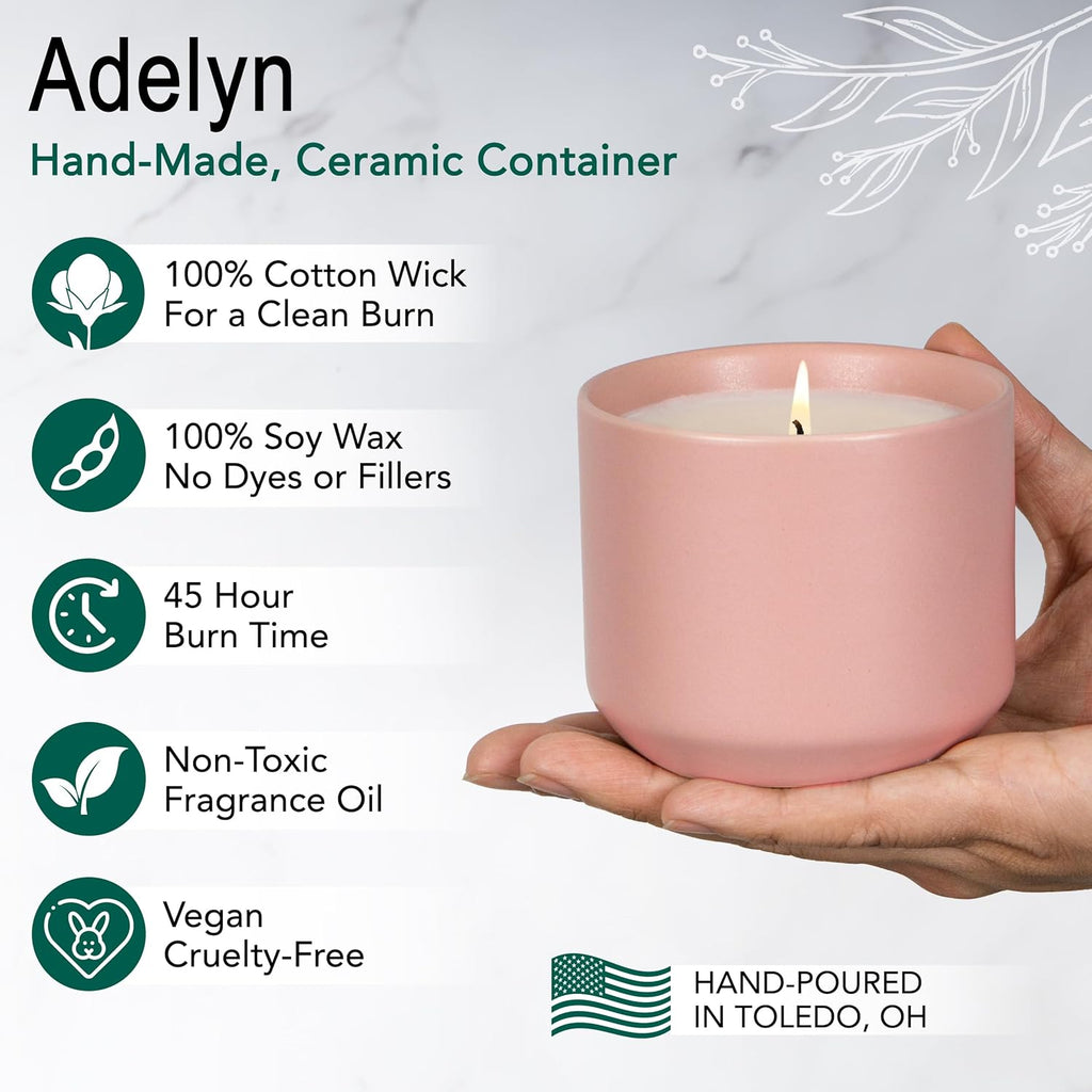 The Growing Candle, Sandalwood & Vanilla Scented, 8oz Ceramic Pot, Aromatherapy Candles for Home, 100% Soy, Adelyn