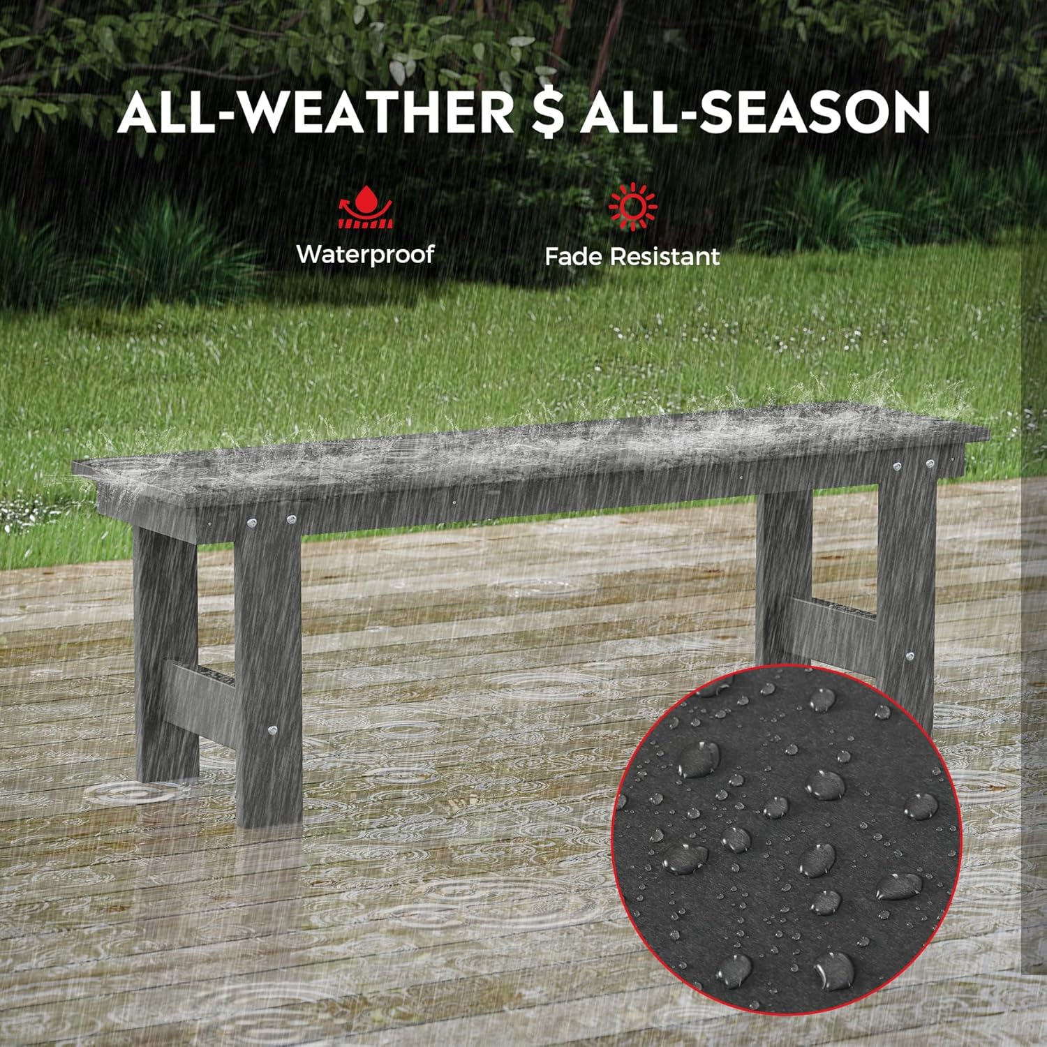 Garden Bench, Front Porch Bench Entryway Park Bench, Patio Backless Garden Seat for Outdoors/Indoor, Low Farmhouse Bench, Gray