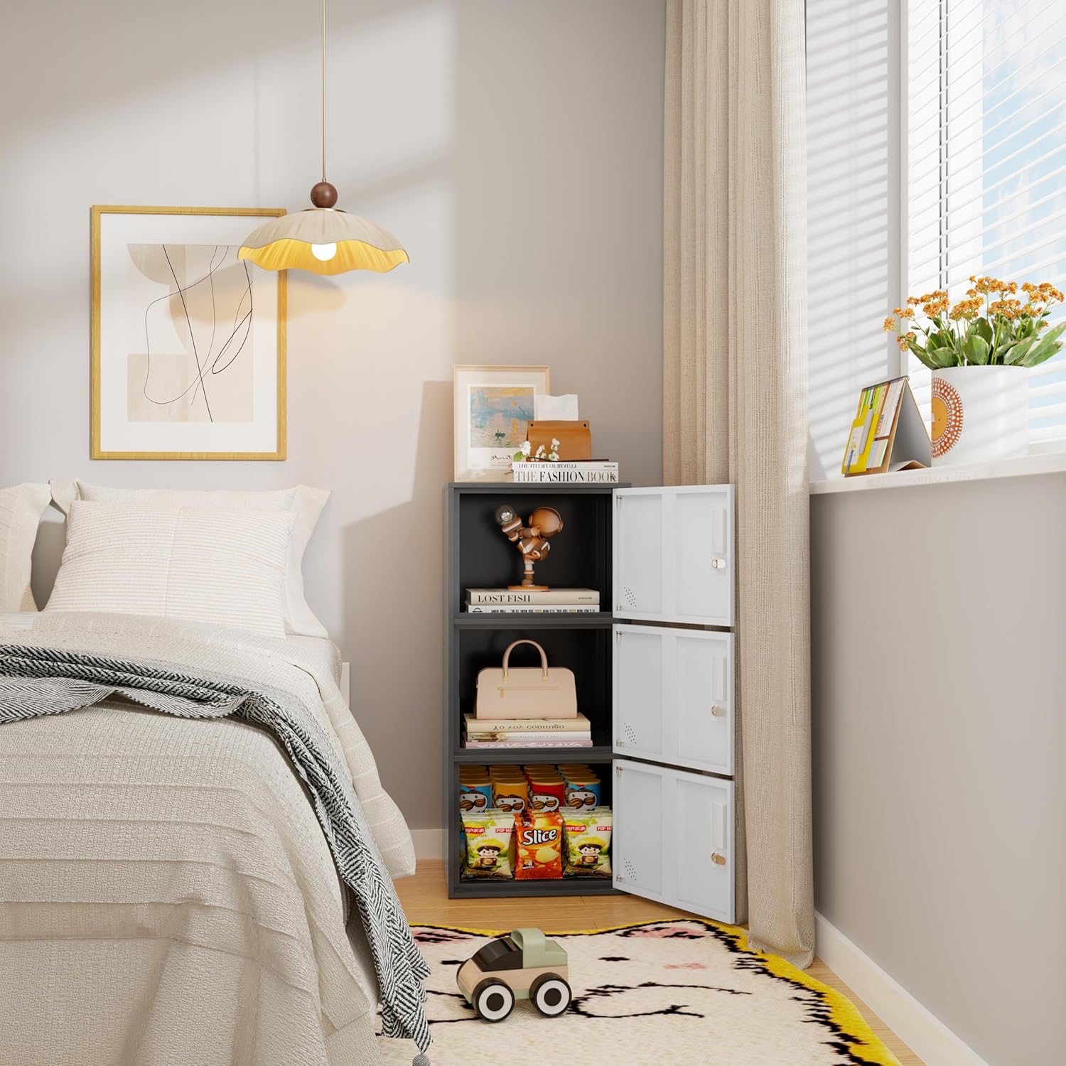 3 Door Metal Vertical Storage Locker for School, Office, Home,Gym,Stackable Steel Storage Cabinet with Lock,Anti-Falling Device. (3 Door, Grey)