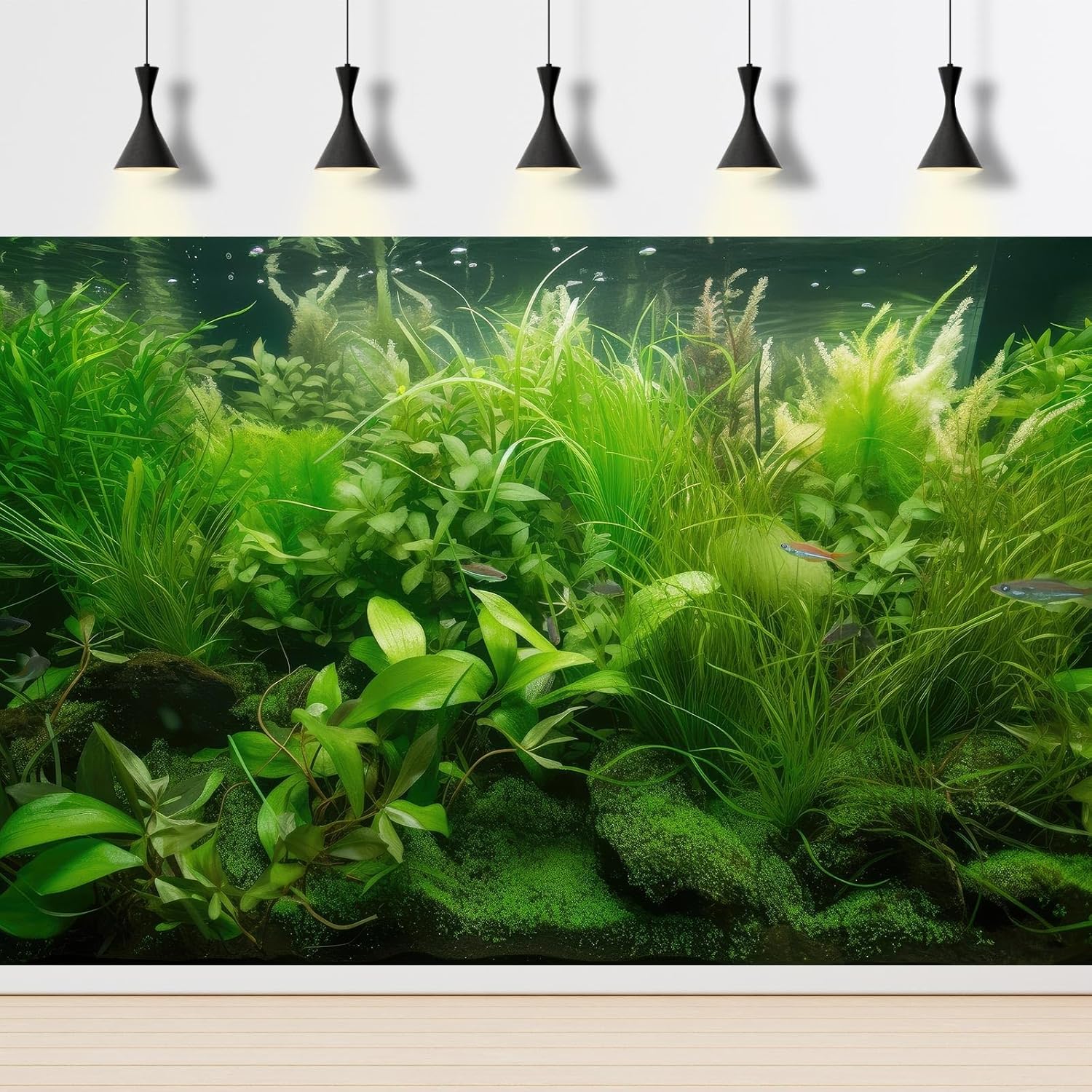 Aquarium Background Diverse Collection of Aquatic Plants Seagrasses Terrarium Background Redwood Root Moss Tropical Style Underwater Lush Green Plants Fish Tank Background Wallpaper Poster 36x24in