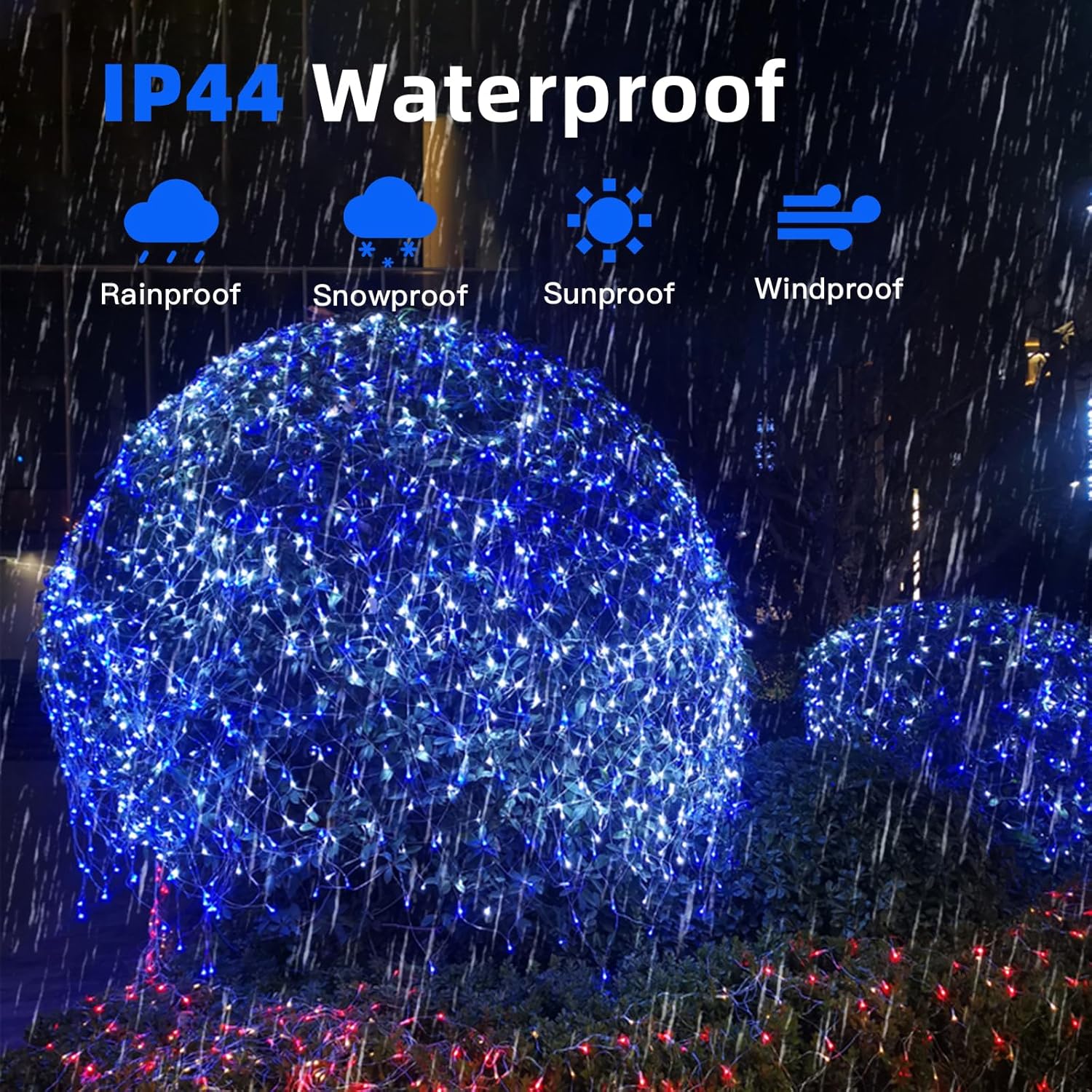 Net Mesh String Lights Waterproof, 200 Light Bubbles, 8 Lighting Modes, for Indoor Outdoor, Curtain, Christmas Tree, Bush, Party, Wedding, Fairy, Wall Decoration (9.8 ft x 6.6 ft, Blue)