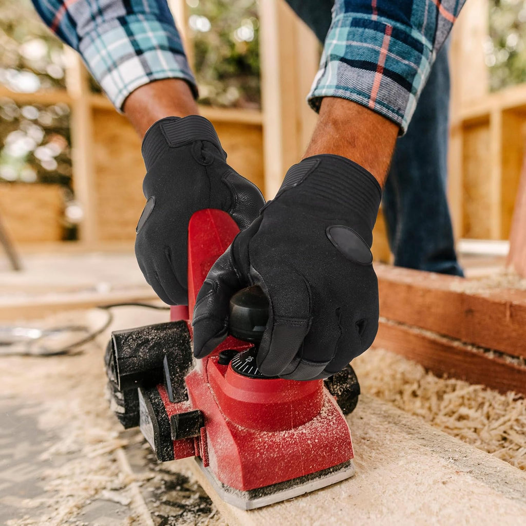 HLDD HANDLANDY Leather Work Gloves for Men & Women, Adjustable Wrist Cowhide Gardening Glove with Reinforced Palm for Driver