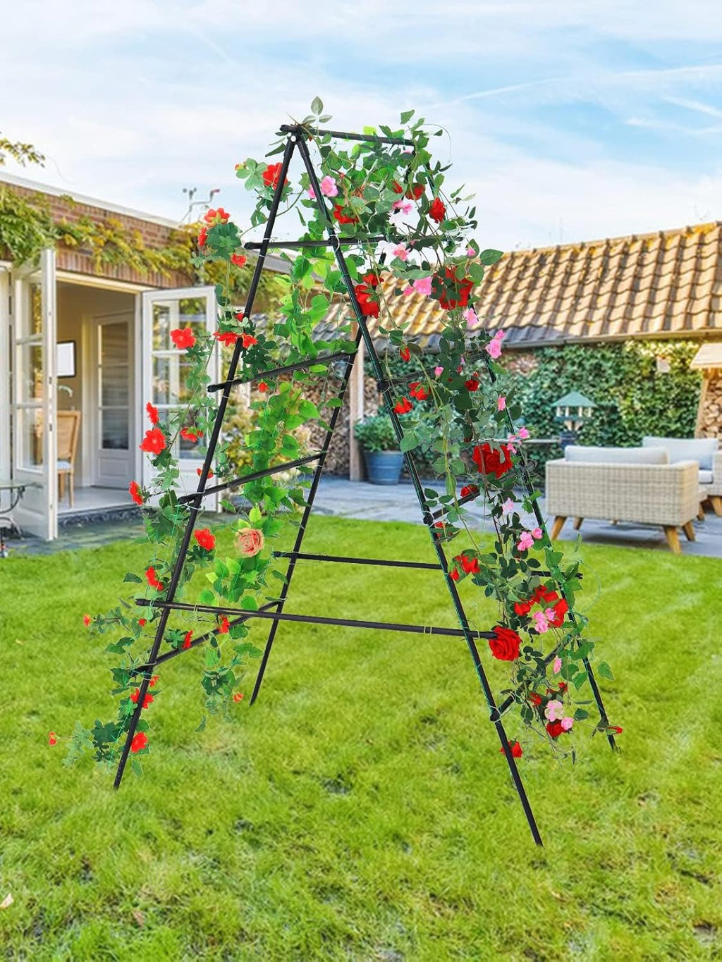 6×3 Feet Garden Trellis for Climbing Plants, Kalolary A-Frame Garden Cucumber Grow Trellises Rustproof Metal Potted Plant Climbing Support for Indoor Outdoor Vegetable Fruits Vines Support