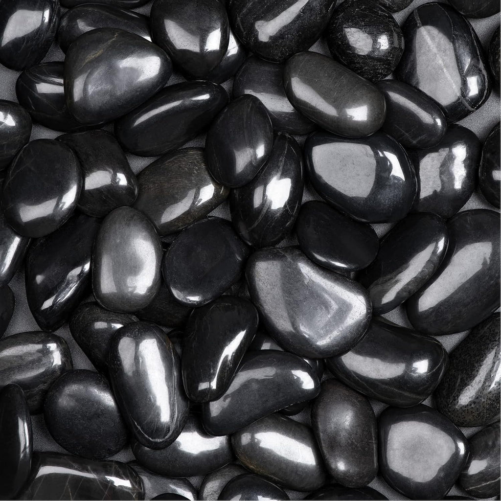 20lbs Natural River Rocks, High-Polished Pebbles for Plants Garden, 1-2 inch Decorative Stones, Ideal for Fish Tank, Vases, Crafting, Home Decor and Garden Landscaping Rocks,Black