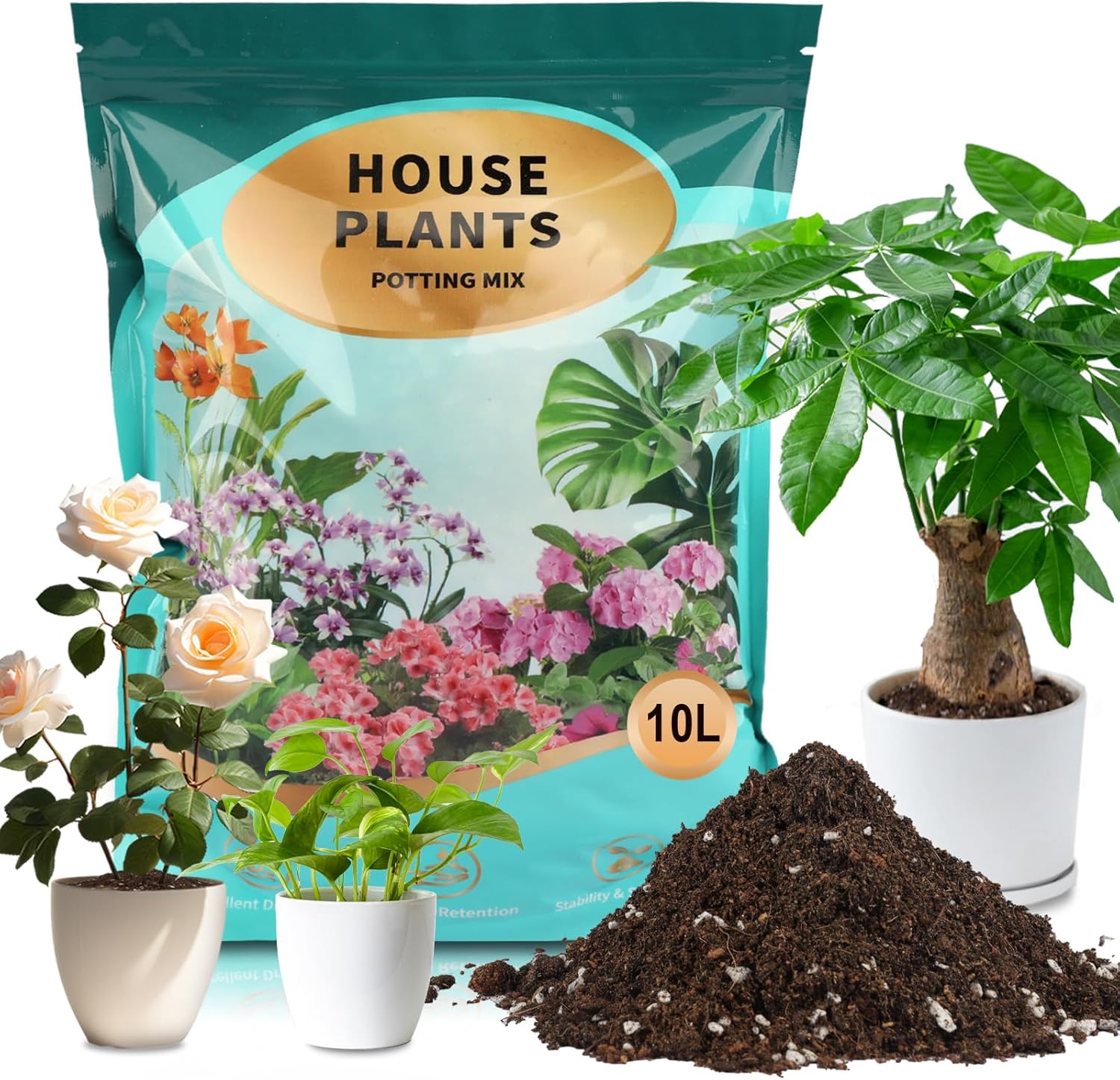 Potting Soil Mix 10qt for Indoor Plants, Organic Houseplant Soil Well Draining Dirt Ready to Use, Fit for House Plant Like Pothos, Philodendron, Monstera, African Violet