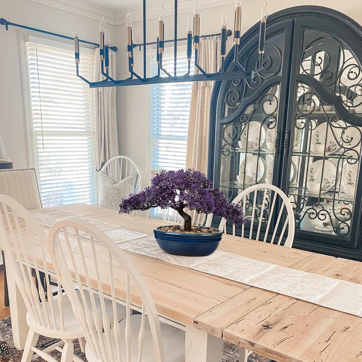 Artificial Bonsai Tree Juniper Faux Plants Indoor Fake Plants Decor with Blue Ceramic Pots for Home Table Office Desk Bathroom Shelf Bedroom Living Room Farmhouse Decorations