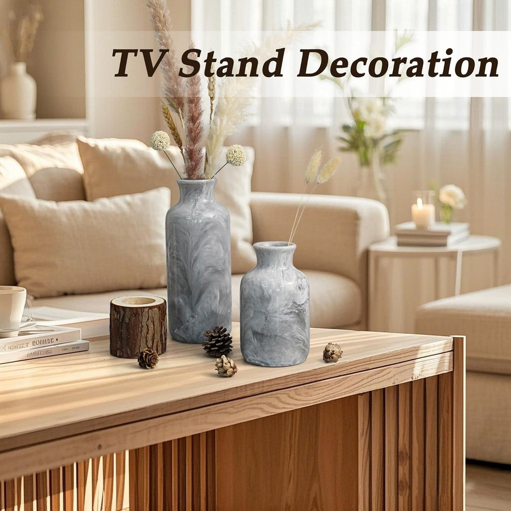 Resin 3 Piece Vase Set, Farmhouse Decor, Home Decorative Vase, Vases for Your Kitchen, Bedroom, Office, Living Room, Bathroom, & Shelf Centerpiece Table Decorations, Grey