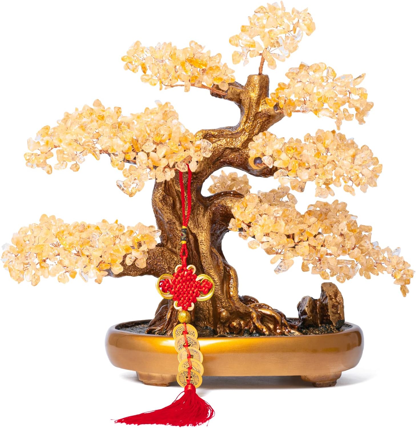 Natural Citrine Gemstone Crystal Bonsai Tree of Life Large Feng Shui Money Chakra Tree for Luck and Wealth Desk Decoration(1,251 Gem Count)