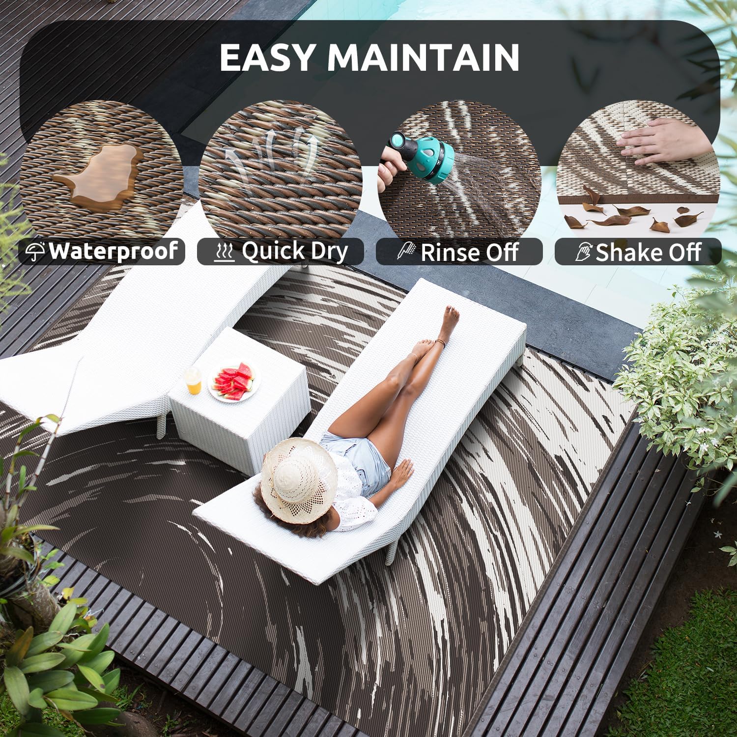 COCOER Modern Outdoor Rug 8x10 Reversible-Waterproof Outdoor Patio Rug-Quick Dry Outdoor Area Rugs Indoor Outdoor Rugs-Outside Rug Patio Decor for Porch Deck Balcony Backyard