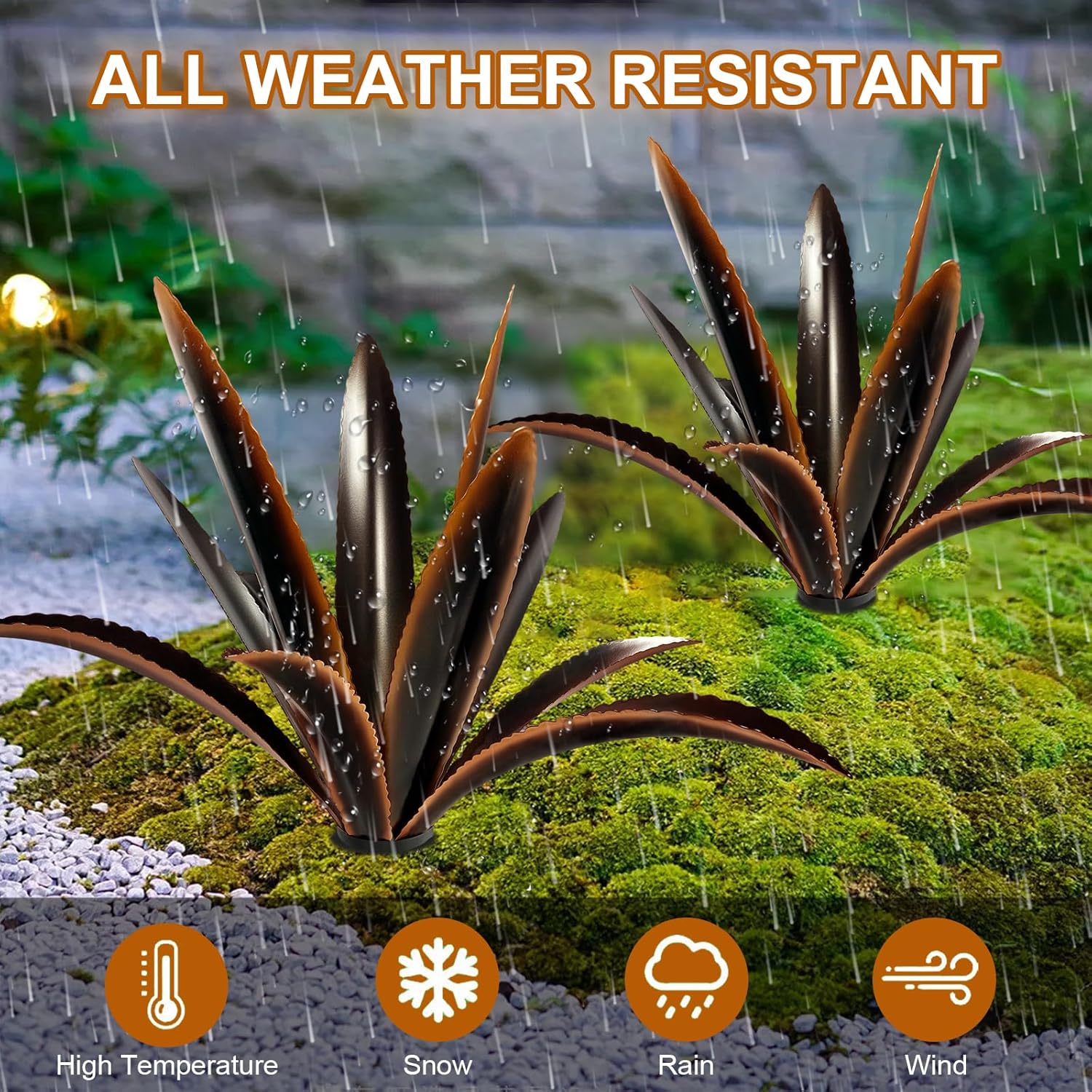 TOMBABY Enlarge Thickened Wind Resistant Metal Agave Garden Art Plant Country Garden Sculpture Statue Outdoor Decoration Agave Metal Plant Courtyard Ornament Gift (2, 12 Leaves Black)