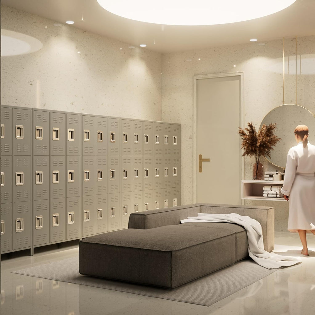 METAN Metal Storage Locker for School Office Gym Bedroom, 9 Doors Locker Cabinet for Employees, Industrial Steel Storage Locker with 18 Hooks, Assembly Required (9 Door-Light Gray)