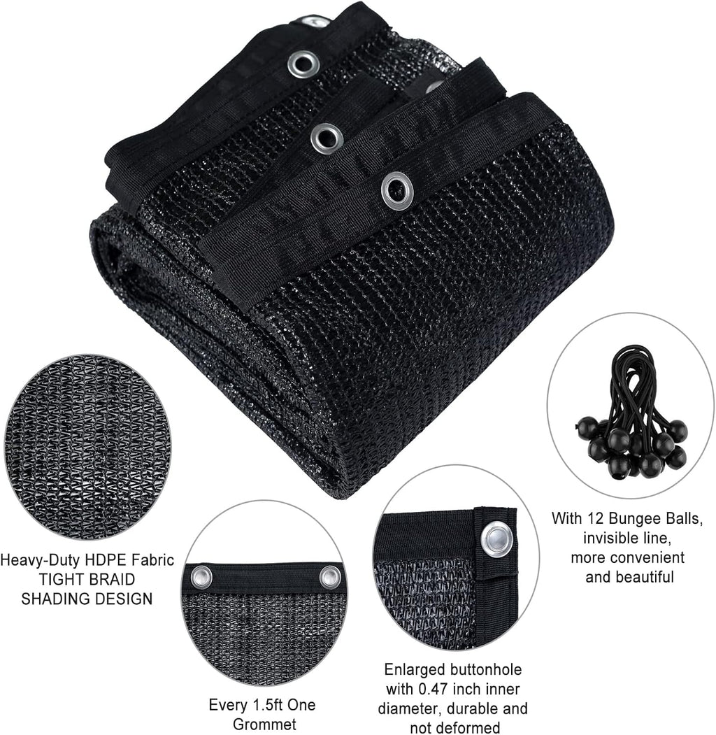 Agfabric 70% 6X 12ft Sunblock Shade Cloth with Grommets for Garden Patio, Black