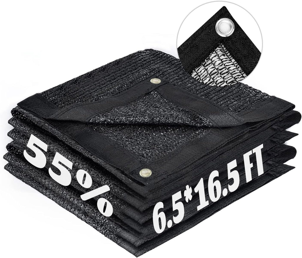 LOVE STORY 6.5x16.5FT 55% Black Shade Cloth Sun Shade Net with Grommets Sunblock Net Mesh Tarp for Garden,Plants Cover,Greenhouse and Patio