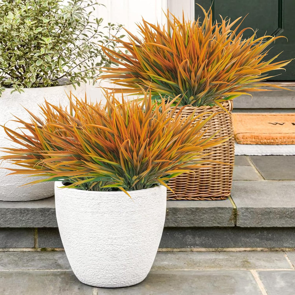Uieke 6 Bundles Artificial Outdoor Plants UV Resistant Fake Grass Plants Faux Plastic Plants Greenery Shrubs for Home Garden Pathway Window Box Front Porch Summer Fall Decor, Autumn Orange