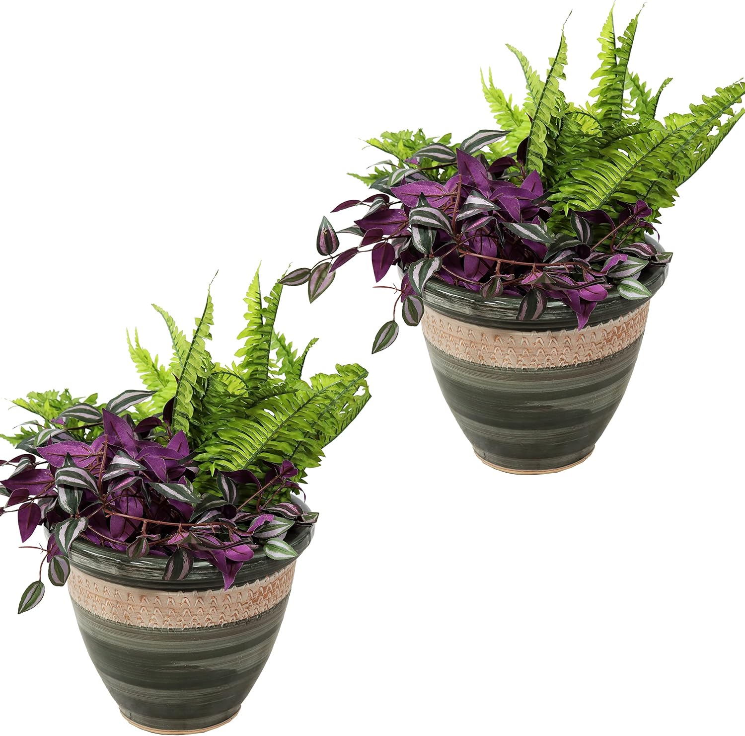 Sunnydaze Purlieu 12-Inch Outdoor/Indoor Ceramic Planters - Set of 2 -Tempest