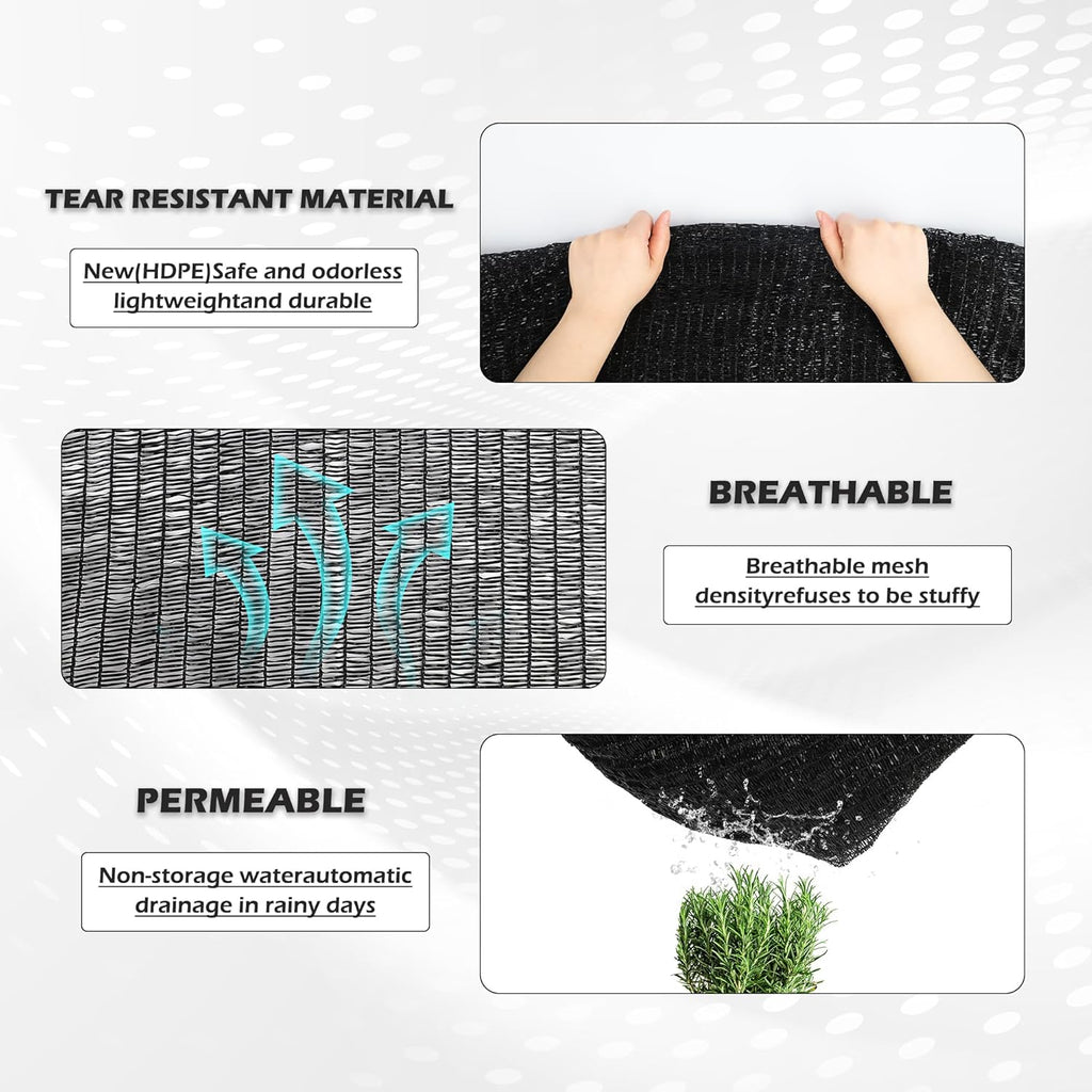 Garden expert 50% Sun Shade Cloth 10x20ft Mesh Tarp with Grommets for Plant Cover Patio Canopy Garden Pergola Greenhouse Car Barn Kennel Black