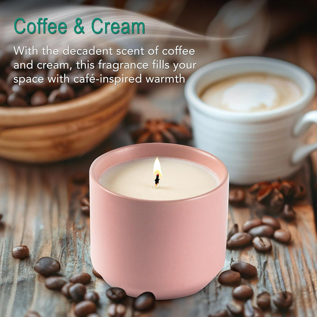 The Growing Candle, Coffee Scented, 8oz Ceramic Pot, Aromatherapy Candles, 100% Soy, Cream and Espresso Aroma for Home, Adelyn