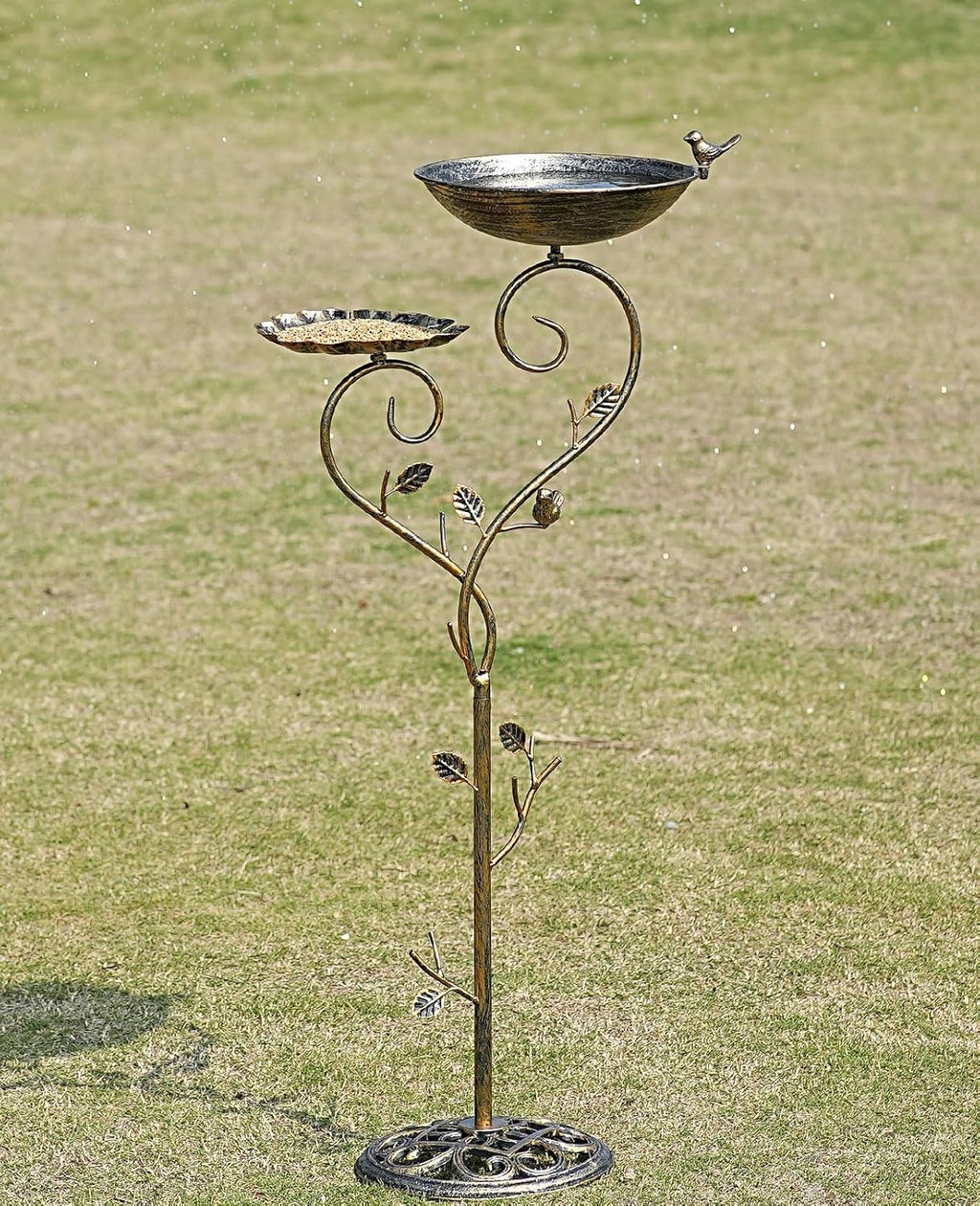 37" H Cast Iron Pedestal Bird Bath, 2 in1 Bird Baths for Outdoors/Metal Bird Feeder Bowl Tray,Vintage Metal Bird Bath Garden Yard Decor