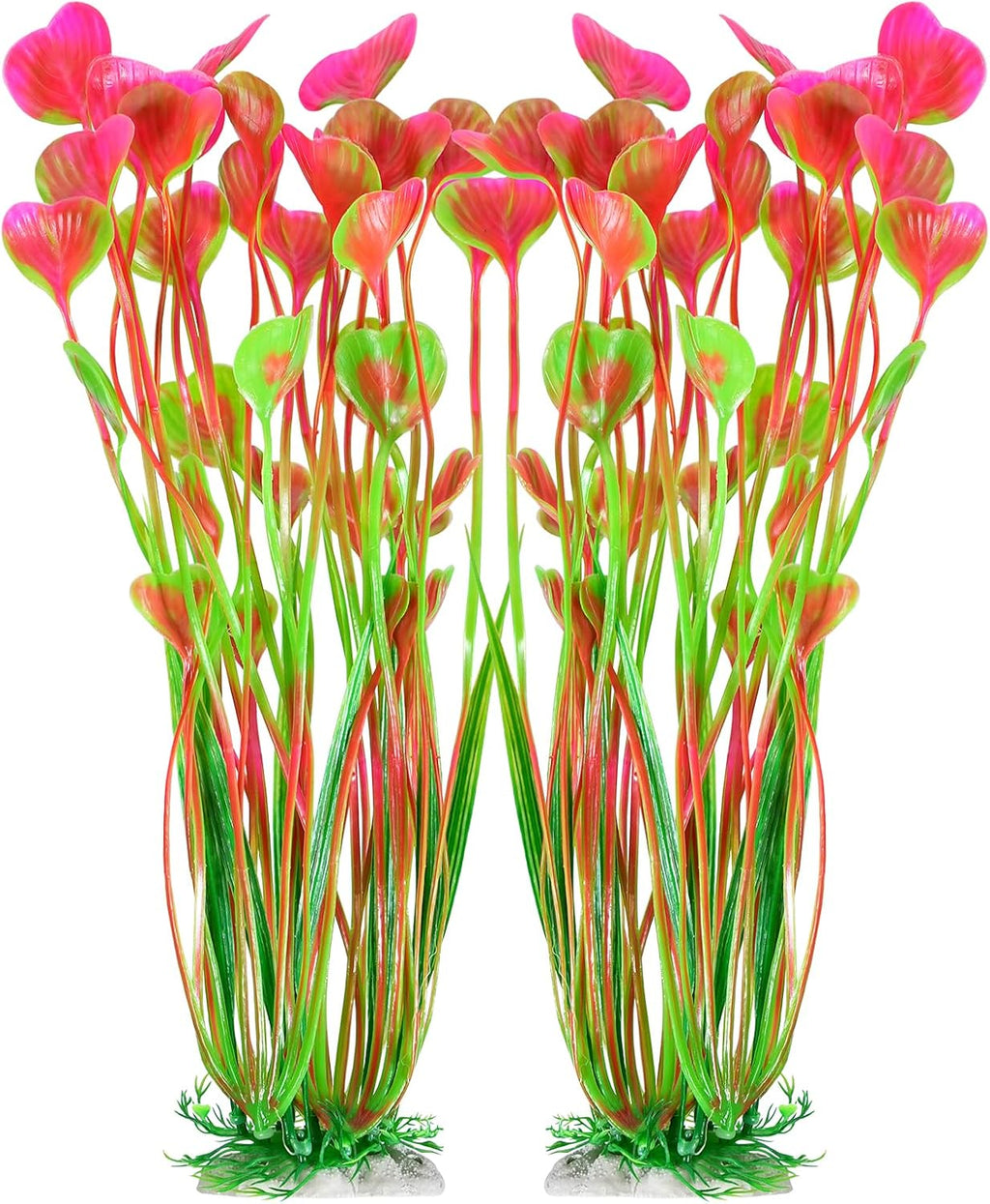 AQUANEAT Artificial Fish Tank Plants, Plastic Aquarium Accessories Large, 15.5 inch Pink Decorations, 2pcs