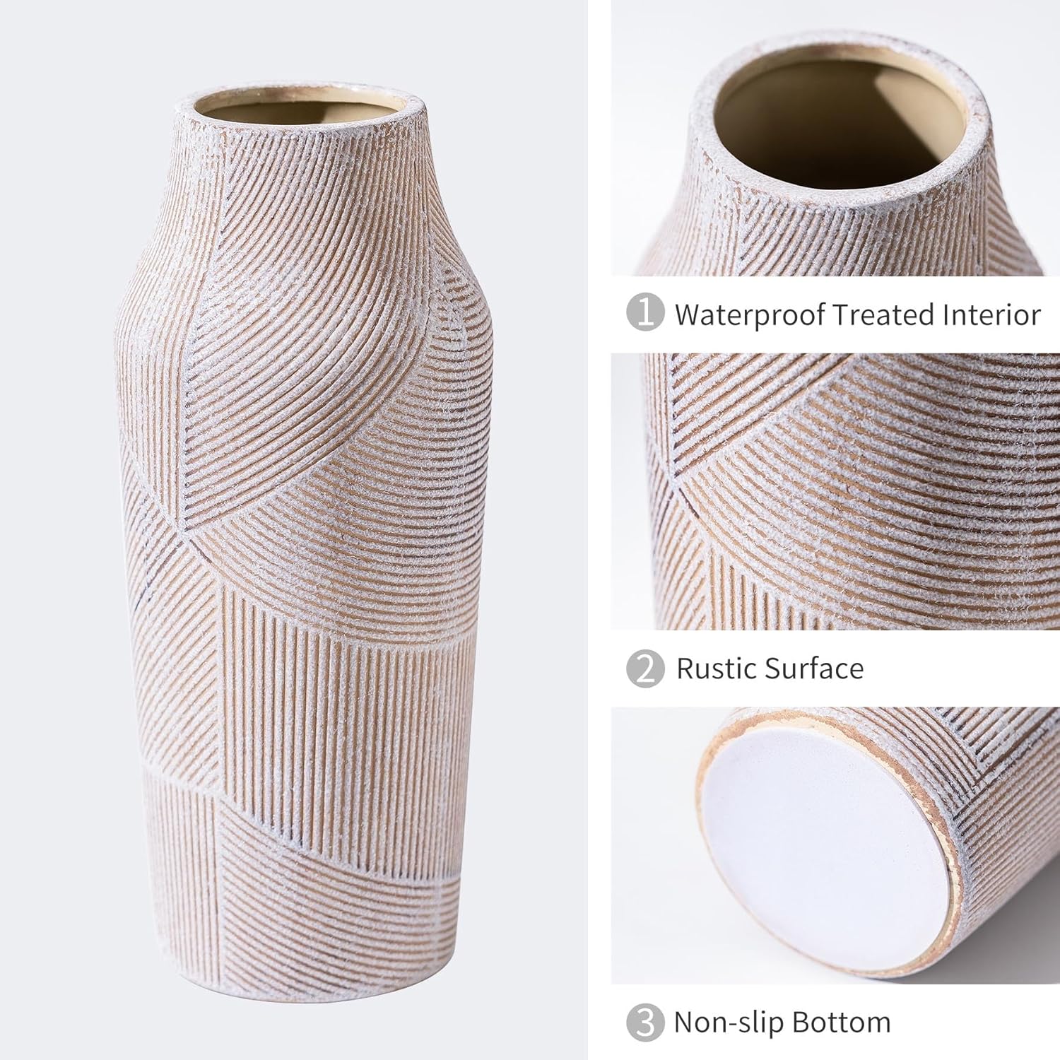 Vintage Ceramic Flower Vase, Terracotta Farmhouse Decorative Rustic Stone Clay Floral Vase, Concrete Grey Home Decor for Living Room, Entryway, Kitchen, Bedroom, Bathroom and Shelf 9.6 Inch