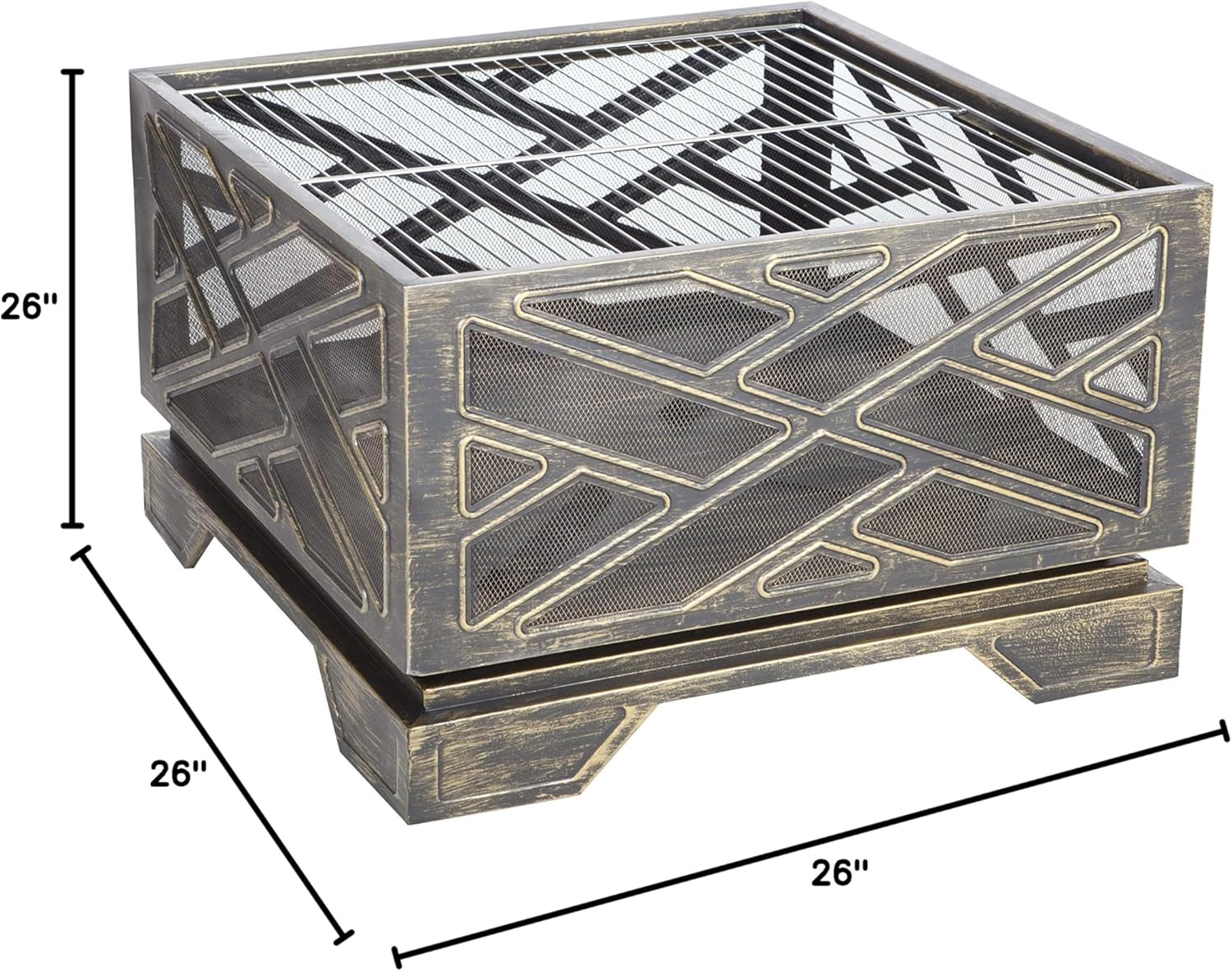 Fire Sense 62239 Fire Pit Catalano Wood Burning Lightweight Portable Outdoor Firepit Backyard Fireplace for Camping Bonfire Included Screen Lift Tool & Cooking Grate - Square - Antique Bronze Finish