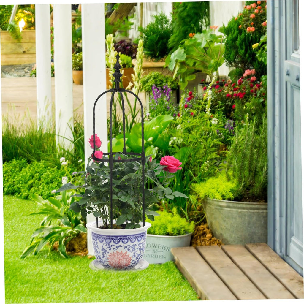 Outdoor Metal Climbing Plant Support Garden Obelisk Trellis Secure Base for Stability