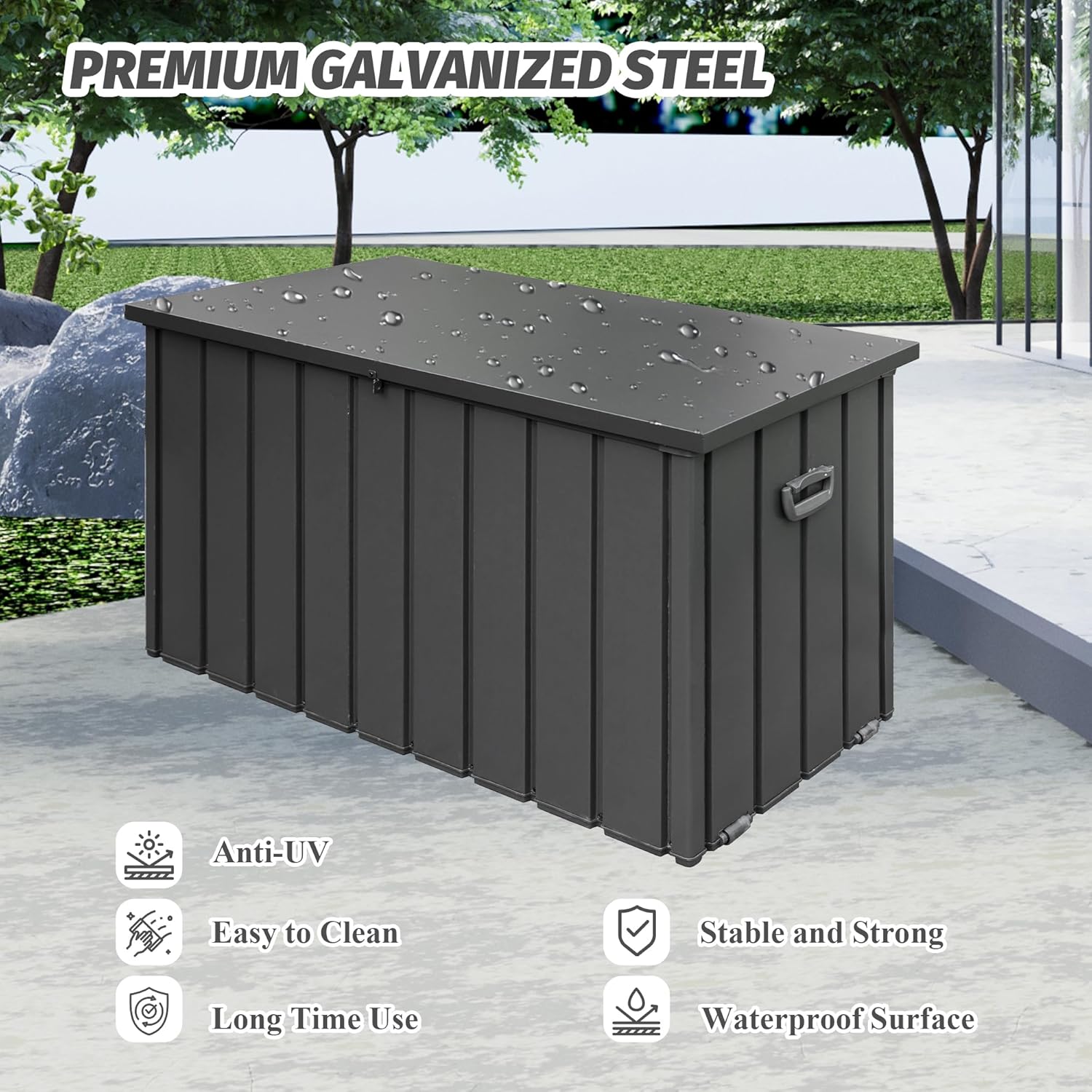 Domi Deck Box 190 Gallon, Waterproof Lockable Steel Outdoor Storage Container for Outside Cushions, Garden Tools and Pools Equipment, Gray