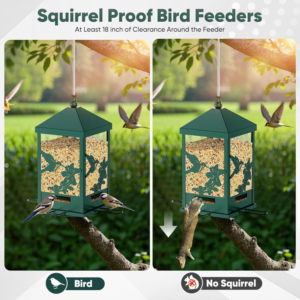 Squirrel Proof Bird Feeders for Outdoors, 6LBS Extra Large Capacity Hanging Metal Bird Feeder with Weight-Activated Perches, Wild Bird Feeders for Outside Finch, Cardinal, Blue Jay