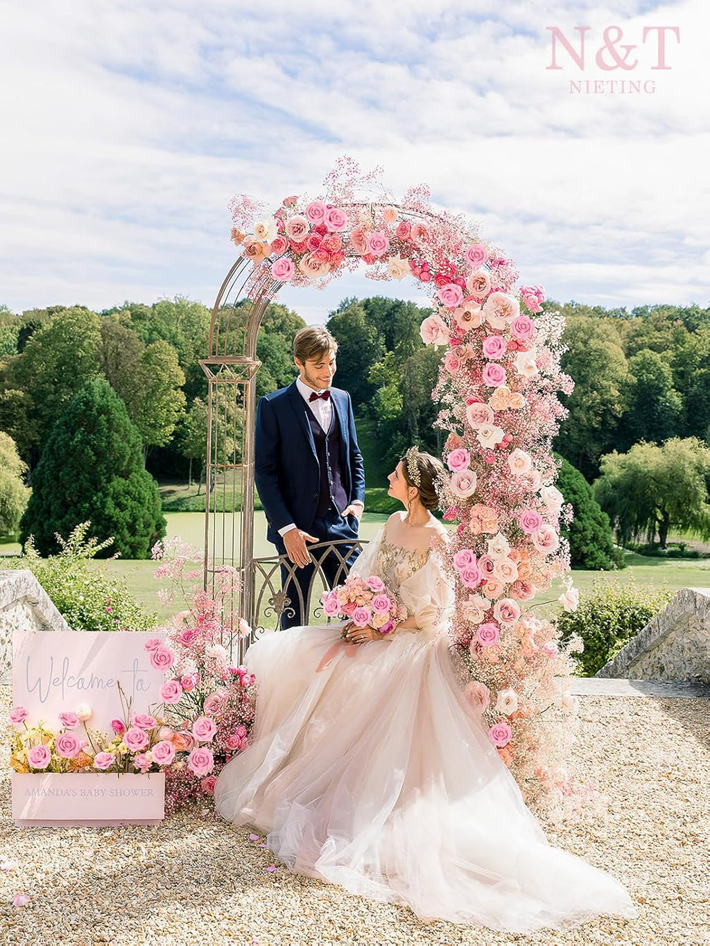 N&T NIETING Artificial Flowers Pink Roses, 25Pcs Fake Flowers Foam Roses with Stems for DIY Wedding Bridesmaid Bridal Bouquets Centerpieces Party Home Decoration Baby Shower