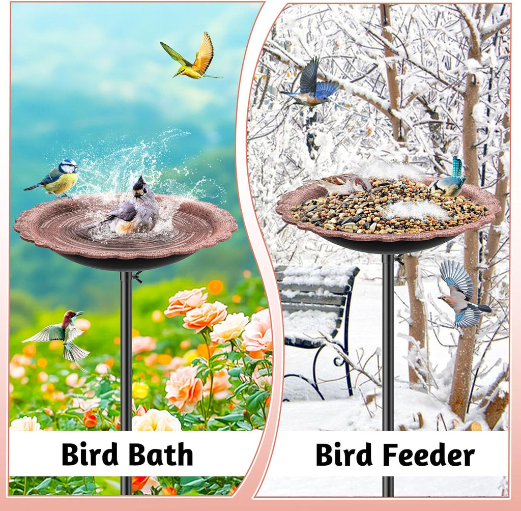 Bird Bath for Outside, MeyRolizn Metal Birdbath Birdfeeder Decorated with 5 Prong Base Stand, Outdoor Freestanding Bird Baths Feeder Bowl Garden Decor Yard Patio Lawn Art (Vintage Copper)