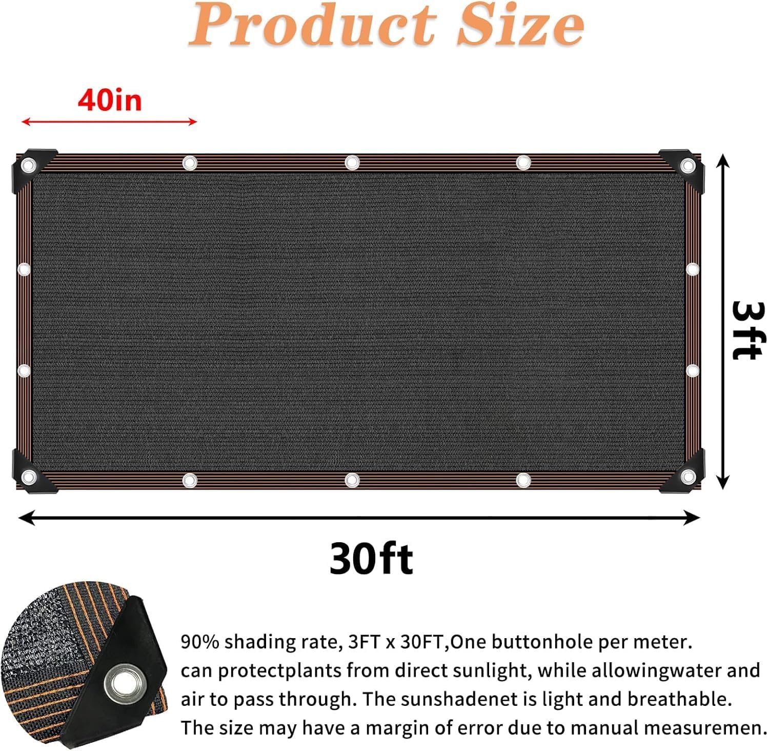 Shade Cloth for Plants Greenhouse, 80-90% Sunblock Shade Sails for Outdoor Garden Pergola Patio Lawn, Easier to Hang Sun Protection Neting Cover for Kennel Chicken Coop, 3x30 FT