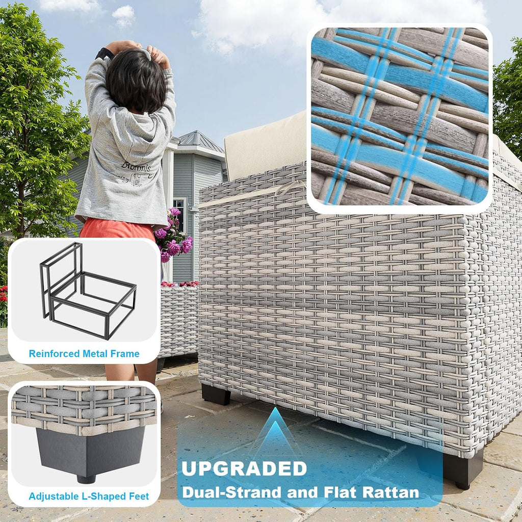 11-Piece Patio Furniture Set, Outdoor Patio Furniture with 55,000 BTU Fire Pit Table, Swivel Chairs Set, Thick Cushions, Modular Patio Sofa, Dual-Strand Wicker Rattan, Rust-Resistant Frame, Ivory